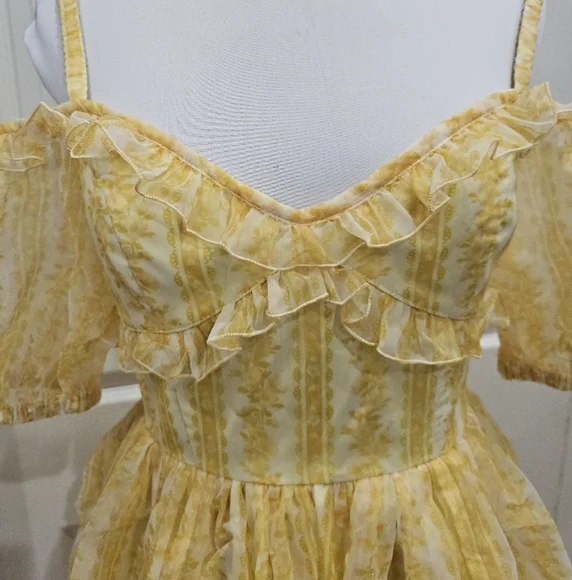 ~SOLD~Dolls Kill Sugar Thrillz SAMPLE Sense N' Sensibility Yellow Corset Dress S - Picture 13 of 14